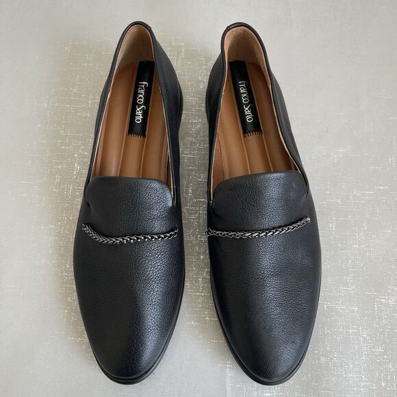 Franco Sarto Hanah Black Leather Loafers Womens 10 M Slip On Comfort Shoes - Picture 1 of 11